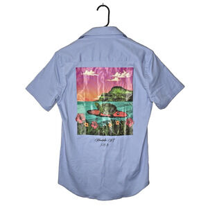 Grateful Dead Button‎ Up Shirt Men's S Light Blue Graphic Cotton Turtle Surf